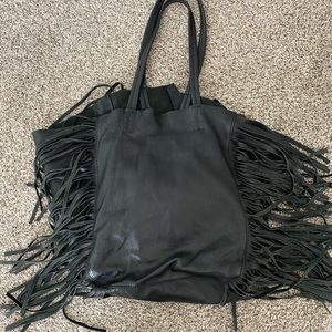 Cleobella Hendrix tote black leather fringe boho bag